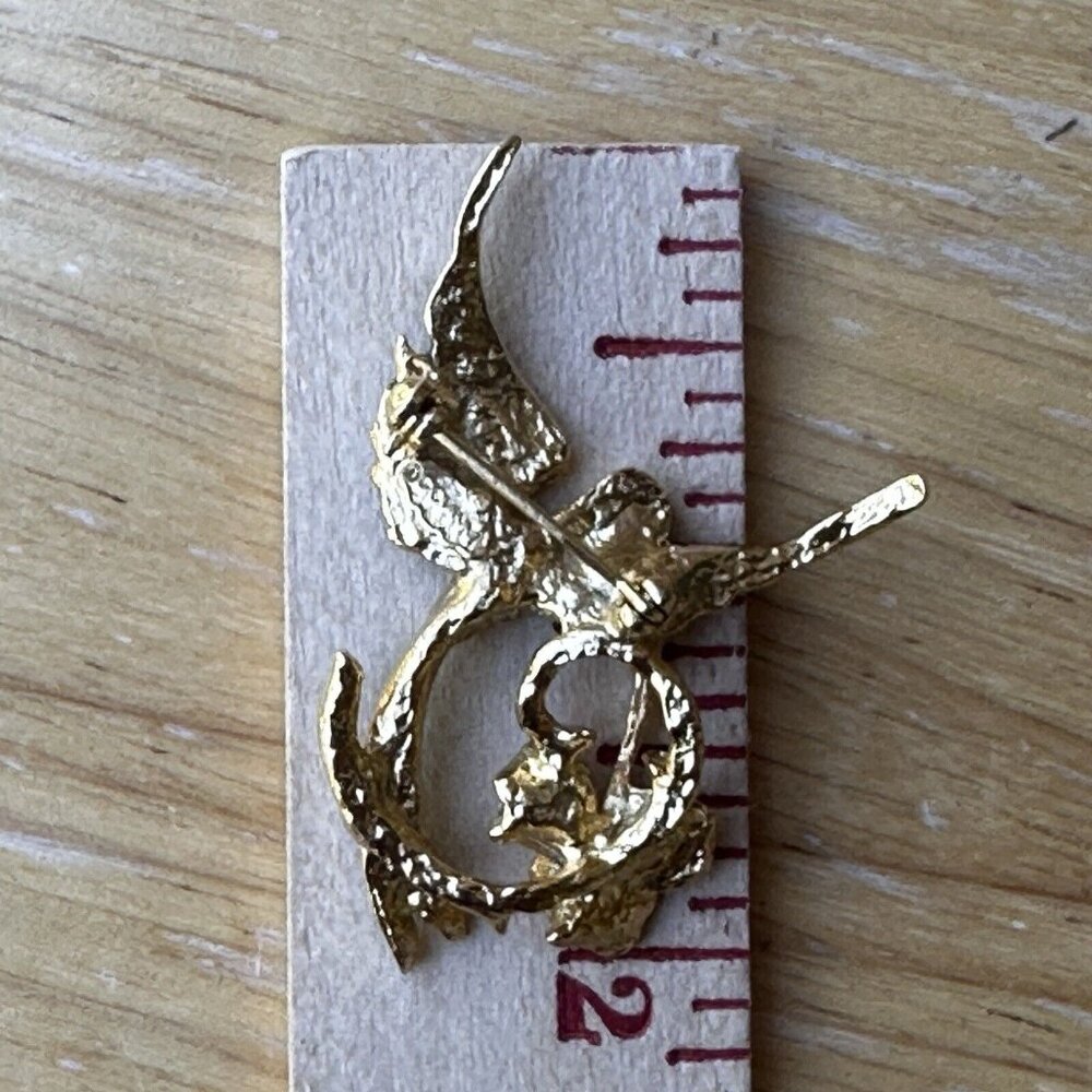 VTG Giovanni Brooch Pin 2" Hummingbird With Flower Rhinestone Enamel Gold Plated - Picture 6 of 6